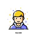 Male user avatar. Icon of cute boy face. Flat filled outline