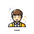 Male user avatar of manager. Icon of cute boy face. Flat filled outline style. Pixel perfect 64x64. Editable stroke