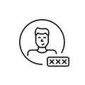 Male user avatar with password input box. Secure login, account protection and verified access. Pixel perfect