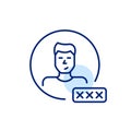 Male user avatar with password input box. Secure login, account protection and verified access. Pixel perfect