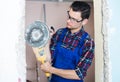 Male using professional angle grinder