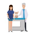 Male veterinary doctor with dog and owner