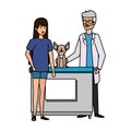 male veterinary doctor with dog and owner vector illustration