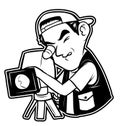 Male Videographer Black And White Illustration