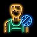 Male Volleyball Player neon glow icon illustration