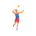 Male Volleyball Player, Professional Sportsman Character Wearing Sports Uniform Playing with Ball, Front View Vector