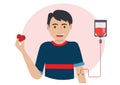 Male volunteers donate blood. Donate blood. World Blood Donor Day. health care man holding heart for Flat cartoon vector illustrat Royalty Free Stock Photo