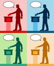 Male voter silhouettes with different colored speech bubble by v