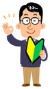 Male wearing glasses with a beginner`s mark and an OK sign