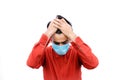 a male wearing mask and depressed due to jobloss. Photo about depression Royalty Free Stock Photo