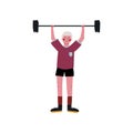 Male Weightlifter Rising Barbell, Active Sport Healthy Lifestyle Vector Illustration