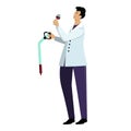 Male winemaker in lab coat takes a sample of wine using a pipette at the winery