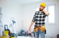 Male worker or builder with neck pain