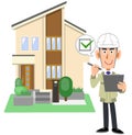 A male worker and a house to fill out a checkmark