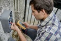 male worker reading meter Royalty Free Stock Photo