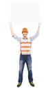 Male worker standing and holding white board Royalty Free Stock Photo