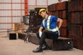 Male worker suffer from back pain from heavy steel factory work Royalty Free Stock Photo