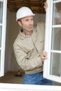 male worker and window installation Royalty Free Stock Photo