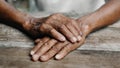 Male wrinkled hands, old man is wearing Royalty Free Stock Photo