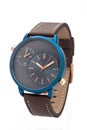 Male wrist watch with brown leather strap