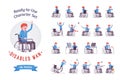 Male young wheelchair user character set, various poses