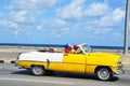 Malecon in Havana with typical American car, Cuba Royalty Free Stock Photo