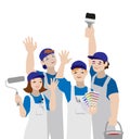 Vector illustration of working team, craftsmen painter. Royalty Free Stock Photo