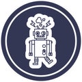 malfunctioning robot circular icon symbol Royalty Free Stock Photo