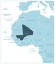 Mali - blue map with neighboring countries and names