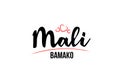 Mali country with red love heart and its capital Bamako creative typography logo design