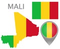Mali flag, map pointer and map Royalty Free Stock Photo