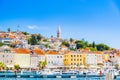 Mali Losinj on the island of Losinj, Croatia, marina and city skyline with cathedral tower Royalty Free Stock Photo