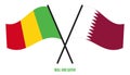 Mali and Qatar Flags Crossed And Waving Flat Style. Official Proportion. Correct Colors