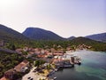 Mali Ston waterfront aerial view, Ston walls in Dalmatia region of Croatia