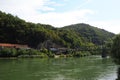 Mali Zvornik, Serbia, September 29, 2022. Drina river near Banja Koviljaca, view of the coast of Serbia from BiH. The Royalty Free Stock Photo