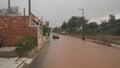 Malia town near Heraklion on Crete Island in Greece during heavy rain and floodings.