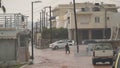 Malia town near Heraklion on Crete Island in Greece during heavy rain and floodings.