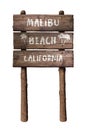 Malibu Beach California Rustic Wooden Board Sign Isolated On White Background Royalty Free Stock Photo