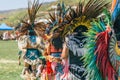 Powwow. Native Americans dressed in full regalia. Details of regalia close up. Chumash Day Powwow