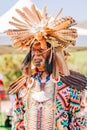 Powwow.  Portrait of Native American man in Full Regalia. Chumash Day Powwow and Intertribal Gathering Royalty Free Stock Photo