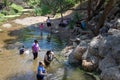 Malibu Creek State Park, CA United States - May 5, 2019: Tourists and hikers at Malibu Creek State Park in Spring, 2019