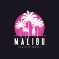 Malibu Pacific Coast tee print with palm trees, t shirt design,