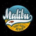 Malibu Surf Rider Beach California Surfing Surf Design Logo Sign Label for Promotion Ads t shirt or sticker Poster Flye