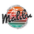 Malibu surf sport typography, t-shirt graphics, vectors