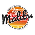 Malibu surf sport typography, t-shirt graphics, vectors