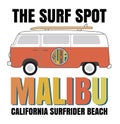 Malibu surf typography, t-shirt graphics, vectors