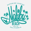 Malibu surf typography, vector t-shirt print design Royalty Free Stock Photo