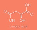 Malic acid fruit acid molecule. Present in apples, grapes, rhubarb, etc and contributes to the sour taste of these. Skeletal