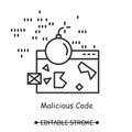 Malicious code icon. Bomb with site page. Web page exploit linear vector illustration