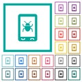 Malicious mobile software flat color icons with quadrant frames